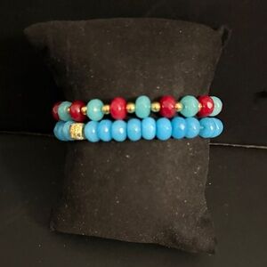 Rustic Cuff Red and Blue Beaded Bracelet